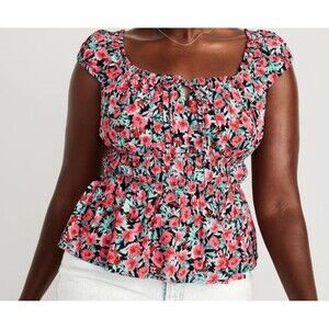 NWT Old Navy Fitted Tie Front Smocked Floral Top Women’s XL